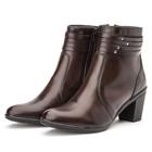 Bota Coturno de Couro Feminina Moderna Cano Curto Salto Quadrado Medio Ziper Palmilha Anatomica