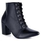 Bota Coturno Feminina Salto Bloco Bico Fino Cano Curto Luxo