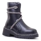 Bota Coturno Feminino Blogueira Zíper Tira Brilhante Elegante Confortável Sola Tratorada