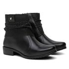 Bota Coturno Feminino de Couro e Solado de Borracha Zíper Lateral Cano Curto Preto de Manta