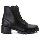 Bota Coturno Feminino Moda Casual Cano Médio Couro Cadarço Sola Tratorada, Salto Quadrado Estiloso