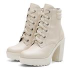 Bota Coturno Feminino Salto Alto Confortável Plataforma Tratorada Off White