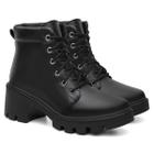 Bota Coturno Feminino Salto Bloco Tratorado Caramelo E Preto
