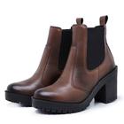 Bota Coturno Feminino Salto Medio Tratorada Elastico Macia Confortavel Whisky