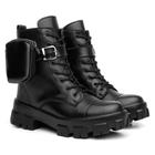 Bota Coturno Feminino Tratorada Estilo Militar Com Bag Bolsinha Lateral Removível Blogueira