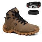 Bota Coturno Nobuck Adventure Cano Médio Leve Proteção Trilha + Pulseira Versátil