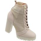 Bota Coturno Vizzano Bordéus Knit Napa Cadarço Salto Alto Grosso Cano Médio Feminina