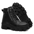 Bota Coturno Ziper Feminino Tratorado Cano Medio Preto Lisa