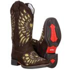 Bota Country Feminina Couro Bico Quadrado Bordada Conforto