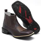 Bota Country Feminina de Couro Texana Bico Quadrado Cano Curto Macia Moderna