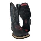 Bota Country Texana Feminina Original Jácomo Preto Bord. Rosa Bico Quarado Cano MédioRef:4851/UF