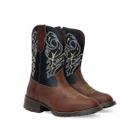 Bota Country Texana Infantil Unissex em Couro Marrom com Cano Bordado Tribal Amarelo e Branco Kapell