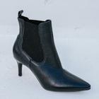 Bota Couro Bico Fino Elastico Preto