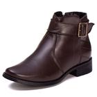 Bota de Couro Casual Feminina Ziper Solado Borracha Palmilha PU Super Macia Cano Baixo Inverno