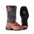 Bota durango texana bico quadrado marrom, cano preto com costura azul e amarelo 12db10