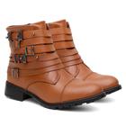 Bota Feminina Cano Curto Couro Salto Baixo Casual Fivela