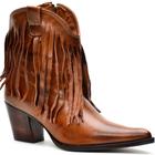 Bota Feminina Cano Curto Couro Salto Franja Capelli Boots Marrom 35