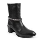 Bota Feminina Cano Curto Couro Salto Zíper Strass Moda