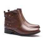 Bota Feminina Cano Curto em Couro Natural Legítimo Ziper Spikes em Metal Calvest