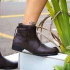 Bota Feminina Cano Curto Hencco Amarrar Amarração Com Zíper
