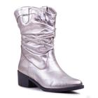 Bota Feminina Cano Curto Metalizado Couro Salto Western