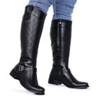 Bota Feminina Cano Longo Alto Montaria Ziper Lateral Preta