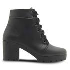 Bota Feminina Coturno Cano Curto Com Saltinho Grosso Preto