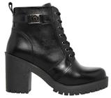 Bota Feminina Coturno Cano Curto Salto Alto Couro Bico Redondo Moda Urbana Inverno