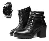 Bota Feminina Coturno Tratorada Conforto + Relogio