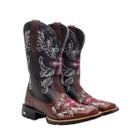 Bota Feminina Country Bico Quadrado Texas Gold Bordada Rosa 10000