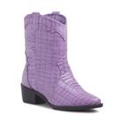 Bota Feminina Couro Western Salto Bloco Croco Bico Fino