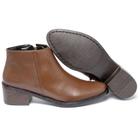 Bota Feminina Estilo Couro Casual Cano Curto Com Ziper Cor Marrom