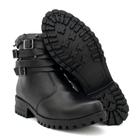 Bota Feminina FG Coturno Couro Detalhe Tiras e Fivelas Preto