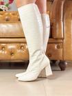 Bota Feminina Mia Cano longo Off-white Croco