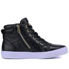 Bota Feminina Sneaker Em Couro Tenis Botinha Academia Preto