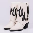 Bota Feminina Texana Dobrada Nina Off-white e Preto