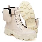 Bota Feminina Tratorada Plataforma Coturno Preto/Off White com Bag Excelente Calçado Moda Tendência