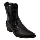 Bota Feminina Western Cano Médio Salto baixo Ziper Croco Preta Country Texana