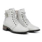 Bota Feminino De Couro Cano Médio All White Com Amarração