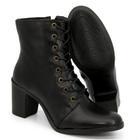 Bota FG Couro Feminina Cano Médio Salto Bloco Casual Preta