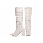 Bota Franzida Feminina Off White Salto Plataforma Bico Fino