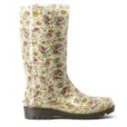 Bota Galocha Feminina Floral Cano Longo Impermeável Flores Rosa Leve