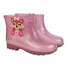 Bota Galocha Rosa Glitter Estampa Raposa Fofa Menina Delicada 19 ao 28