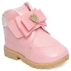 Bota Infantil Bebê Rosa Brilhante Laço Pimpolho