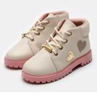 Bota Infantil Molekinha Coturno Corações - Creme e Rosa