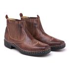 Bota Masculina Botina Country Bico Quadrado Sola Costurada Couro Pé de Couro