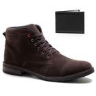 Bota Masculina Casual Com Carteira Coturno Cano Médio Camurça Confortável Macio