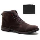 Bota Masculina Casual Com Carteira Hencco Coturno Cano Médio Camurça Confortável Macio