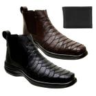 Bota Masculina Casual em Couro Escamado Kit 2 Pares Coturno Esportivo Robusto + Carteira