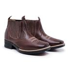 Bota Masculina Country Botina Elástico Confortável Bordado Couro